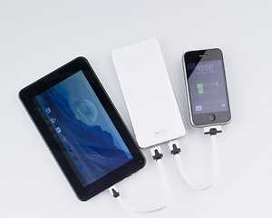 12000mah Power Bank charging a phone and tablet